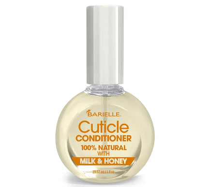 Barielle cuticle conditioner with milk and honey in a round clear bottle, 1 fl oz size