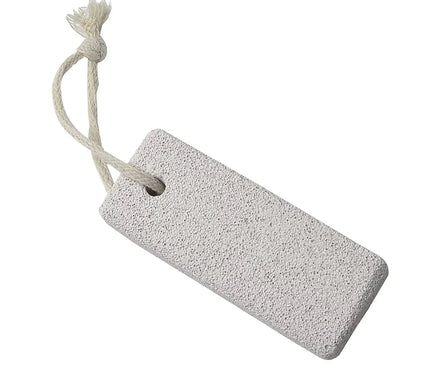 Rectangular pumice stone with rope for foot care and exfoliation on white background