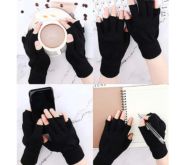 Black fingerless gloves for typing, writing, holding a cup and using a smartphone